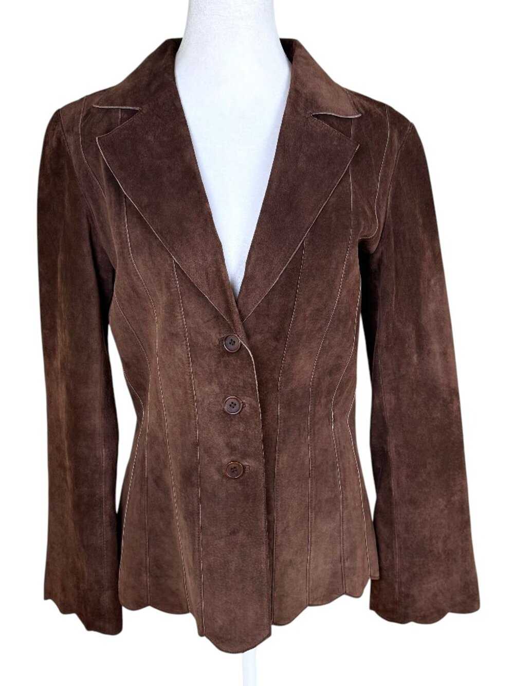 Margaret Godfrey Suede Jacket Fitted Chocolate Brown Paneled Vintage (S)